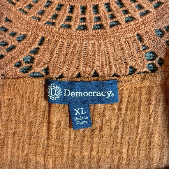 Democracy Above Elbow Bubble Sleeve Square Crochet Neck Woven Top Sz  XL - Picture 5 of 12